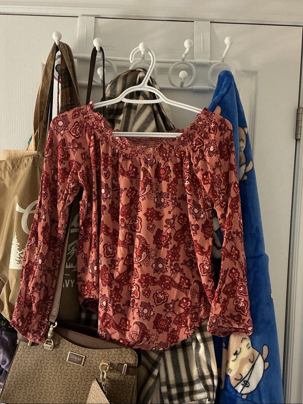Bluenotes Rust Red Floral Off-Shoulder Blouse